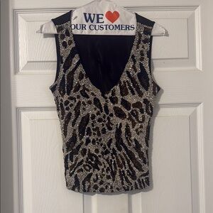 Cache Black and Gray Sequin Fitted Tank Top